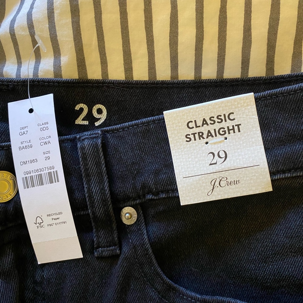 NWT J Crew classic straight jeans in black W 29